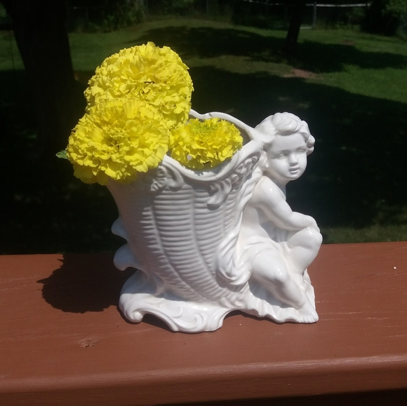 Vintage Other - Cherub white ceramic planter made in Japan